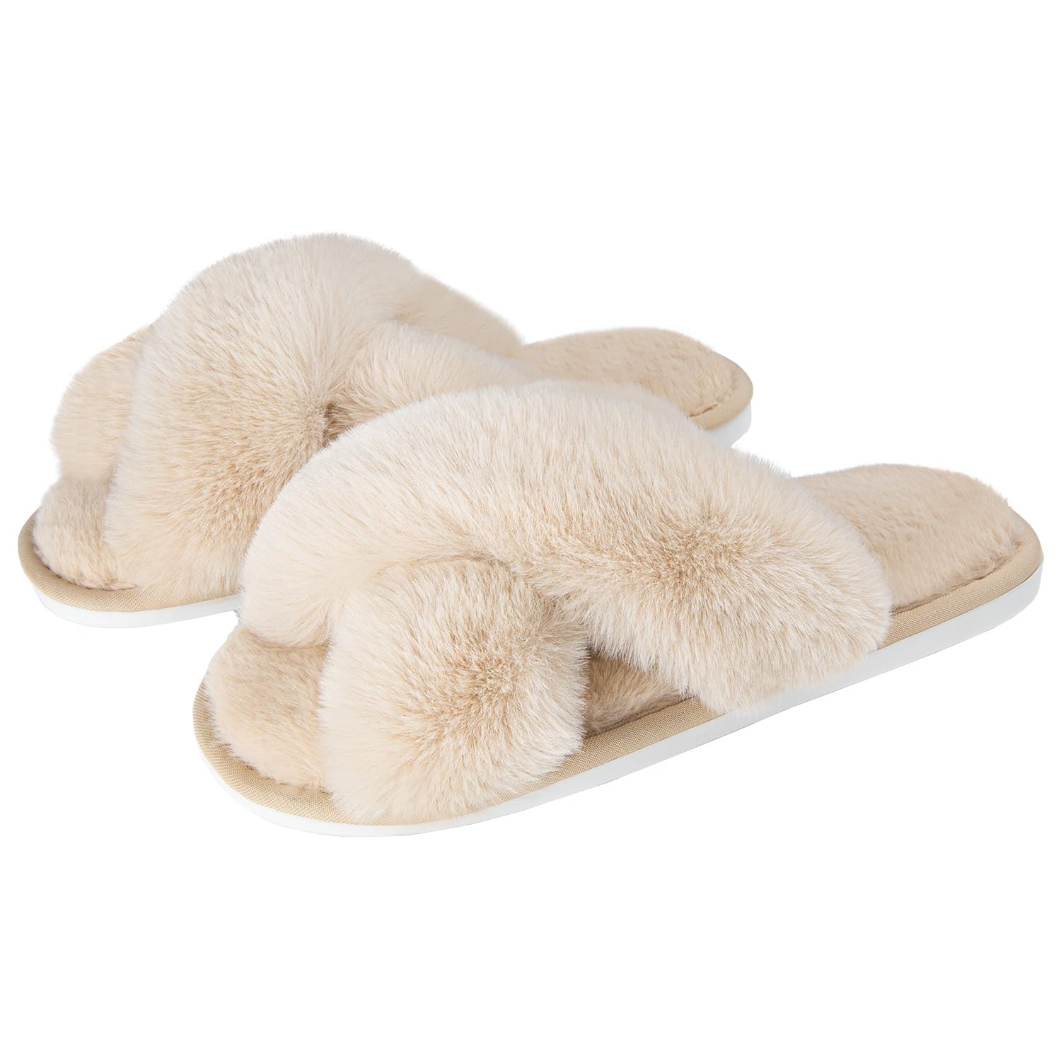 Metog Women's Fuzzy Cross Band Indoor/Outdoor Soft Open Toe Slippers