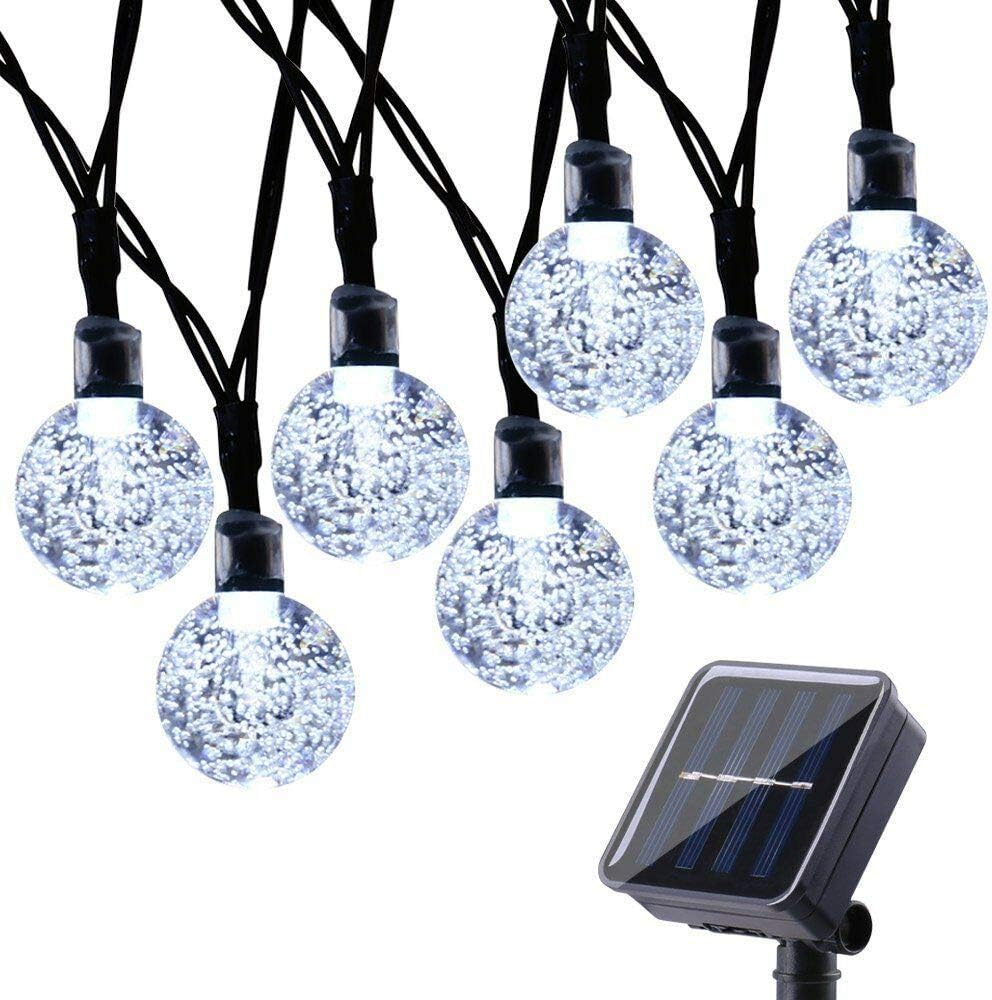 Toodour Solar String Lights Outdoor 29.5ft 50 LED Solar Patio Lights with 8 Modes, Waterproof Crystal Ball String Lights for Patio, Lawn, Gazebo, Party, Wedding, Garden Decorations (White)