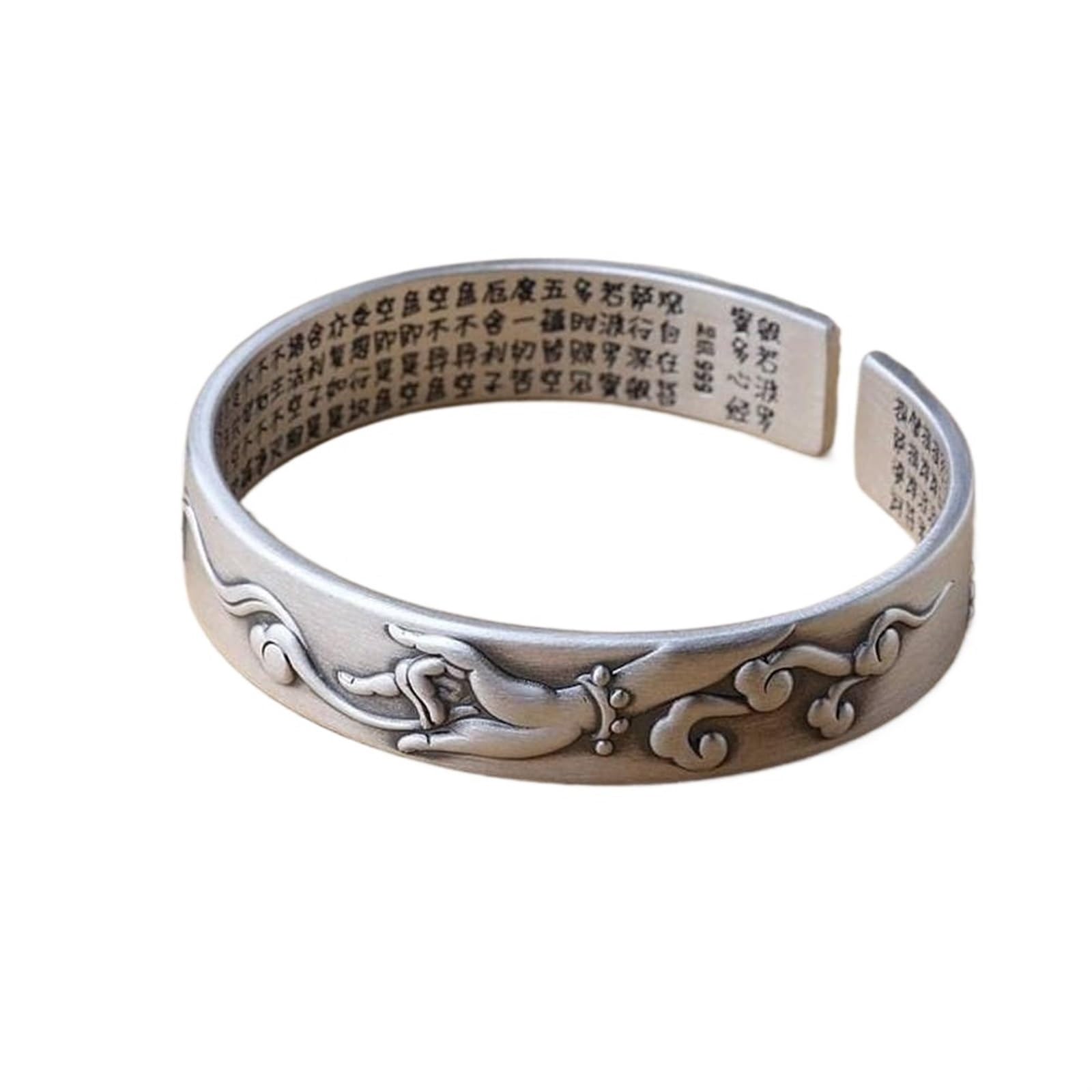 Bracciale rigido alla moda, bracciale rigido in argento 999 con detti buddisti Bracciale unisex in stile etnico con nuvola di bergamotto, bracciale aperto in argento. Come mostrato, i braccialetti pos