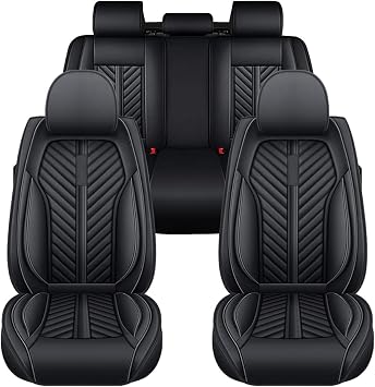 Car Seat Covers for Ford Explorer 2011-2021 Leather Front and Rear Split Bench 5-Seat Waterproof Seat Covers Protectors, Easy Install Interior Covers Standard Black