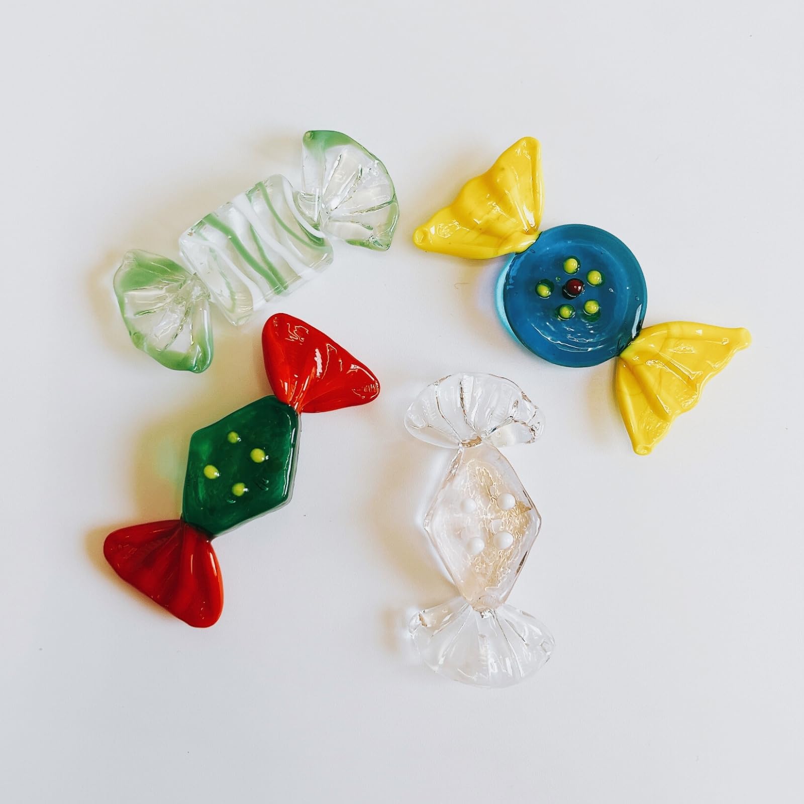 24 stuks handgemaakte glazen snoepjes, vintage Murano stijl snoep