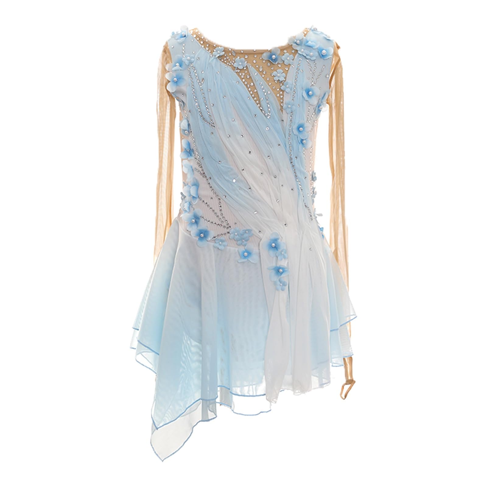 Vestido De Patinaje Artístico For Niña, Con Brillantes Diamantes De Imitación, For Personalizar El Uniforme De Patinaje Sobre Hielo For Mujer, Cuello Redondo.