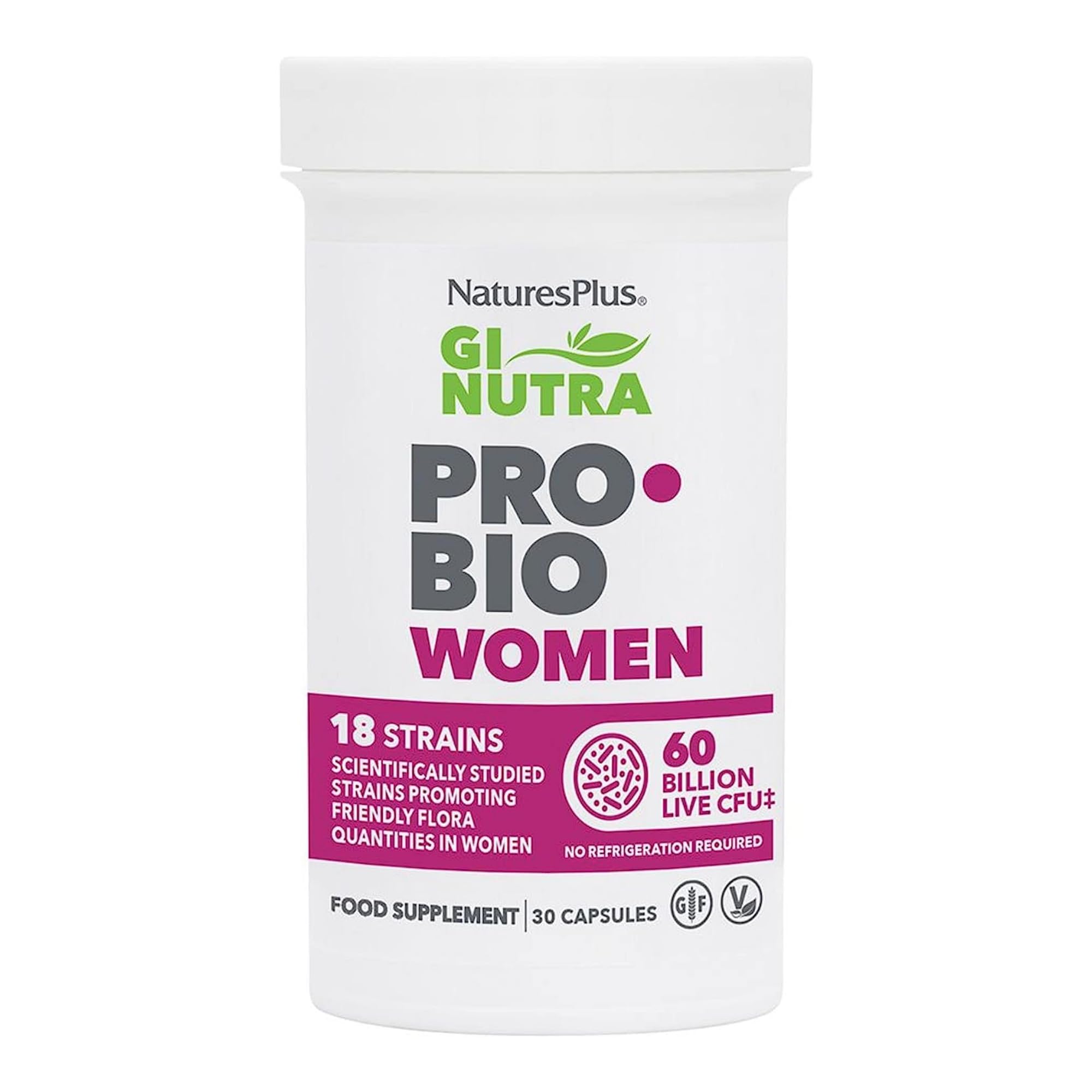 Natures Plus GI Natural Probiotic Women - 30 Capsules, Pack of 2 - Digestive & Immune Support, Urinary Tract Health - Includes Cranberry - Gluten Free - 60 Total Servings