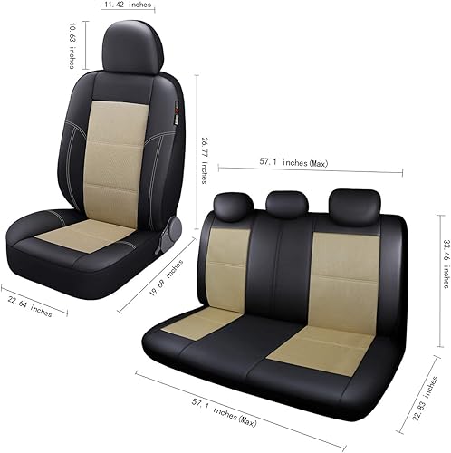 Miniatura 12 de P&J AUTO Funda de cuero y malla para asiento delantero de automóvil, ajuste universal para automóviles, camiones, camionetas y SUV, compatible
