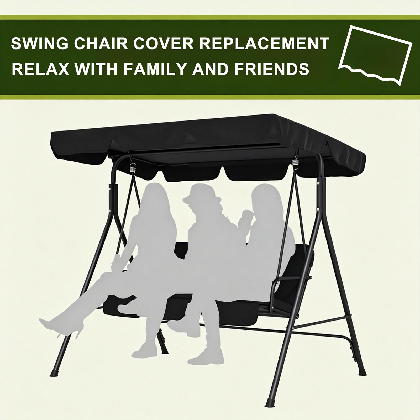 Generico Copertura Dondolo 2-3 Posti,Tetto di Ricambio per Dondolo da Giardino in Tessuto Oxford 210D,Antivento, Anti-UV, Resistente, a Prova di Strappo,07,164x 114x15cm
