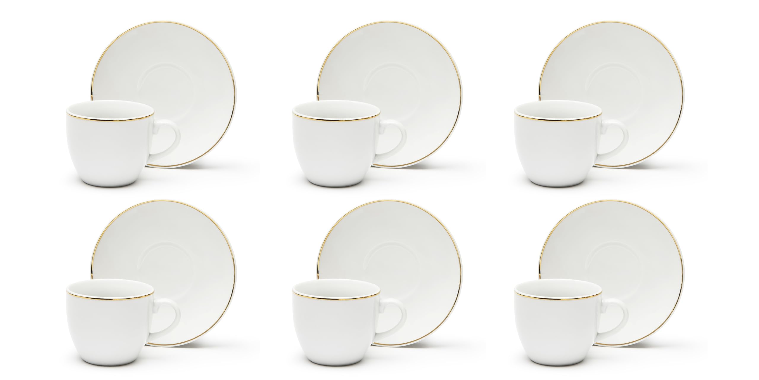 Excelsa Gold - Juego de 6 tazas con platillo de porcelana con borde dorado