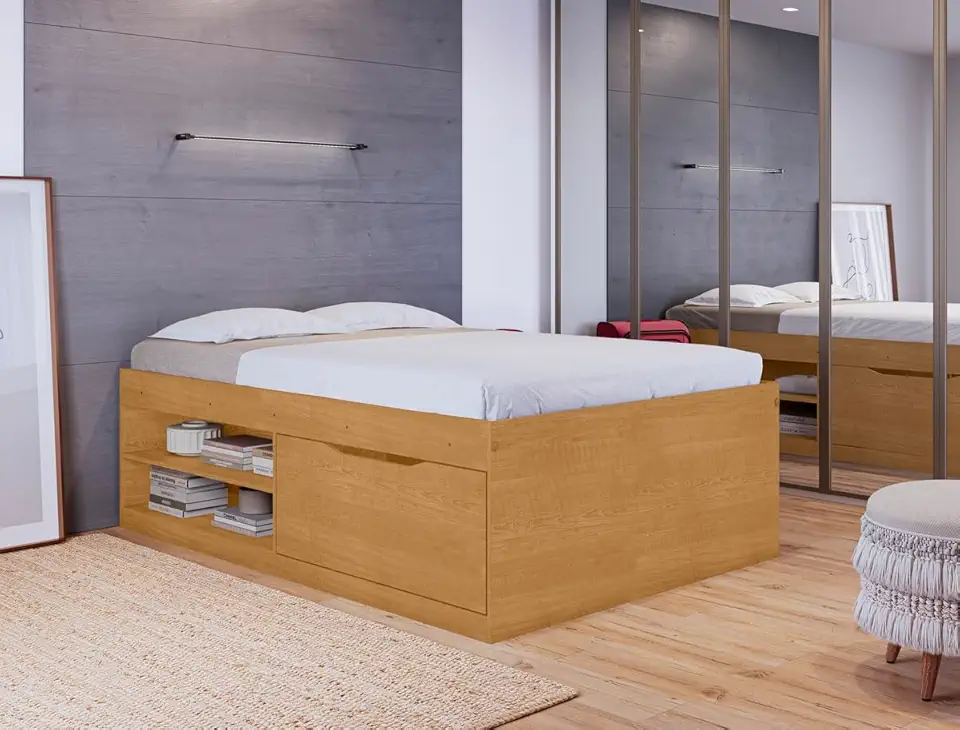 Cama Box Casal com Sapateira e Nichos Modelo Vanessa em MDF