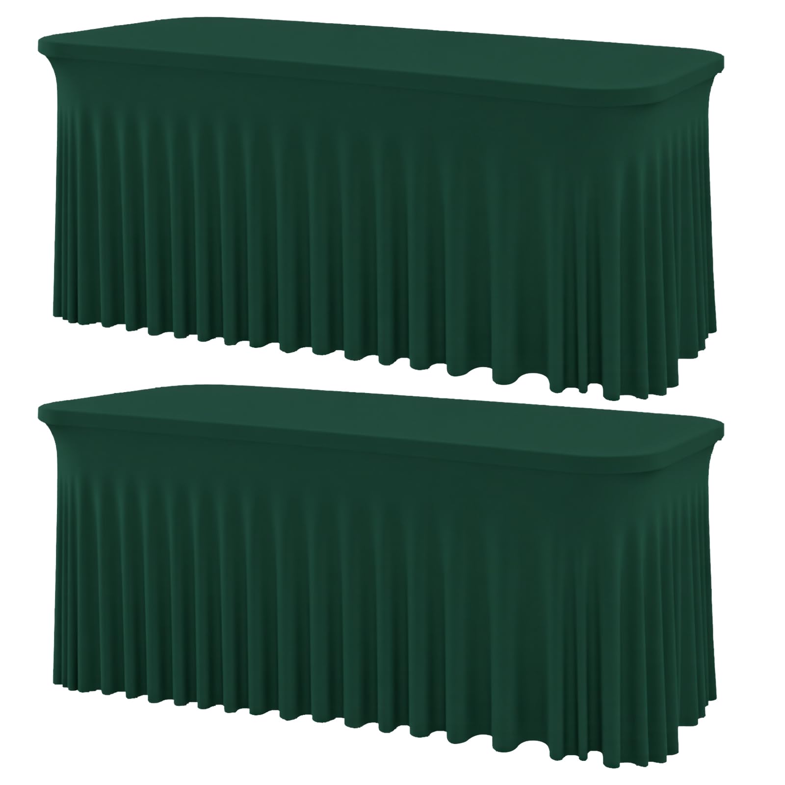 2 Pack Dark Green 6FT Rectangle Spandex Tablecloths, Stretch Fitted Table Covers for 6 Foot Tables, Wrinkle Free Table Clothes for Christmas Party Holiday Wedding Banquet Dinner Decoration