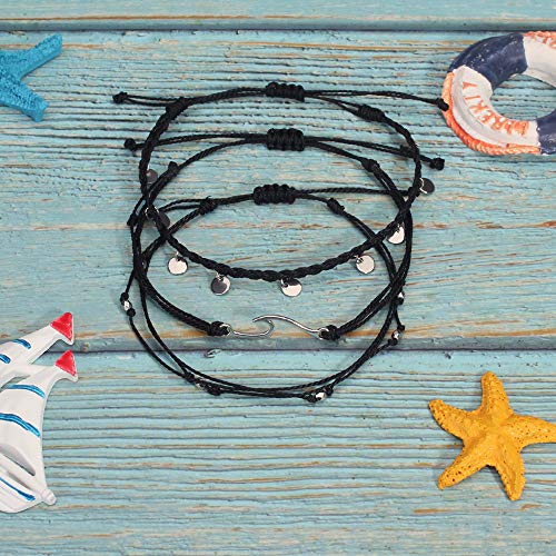 Image of Waterproof String Anklets Cute Beaded Ankle Bracelets Beach Wave Anklet Stainless Steel Coin Boho Ankle Jewelry for Women