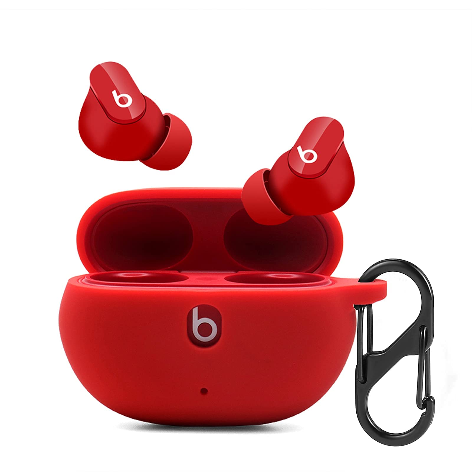 LiZHiSilicone Case Cover for 2021 New Beats Studio Buds, Anti-Lost Shockproof Protective Case Cover for Beats Studio Buds+ with Keychain Easy Carrying Replacement Case with Carabiner (Red)