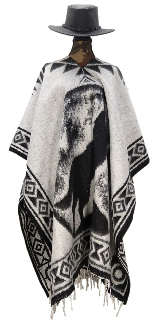 Sharpshooter Black Full Moon Call of The Wild Wolf Poncho & Black Cowboy Hat Set