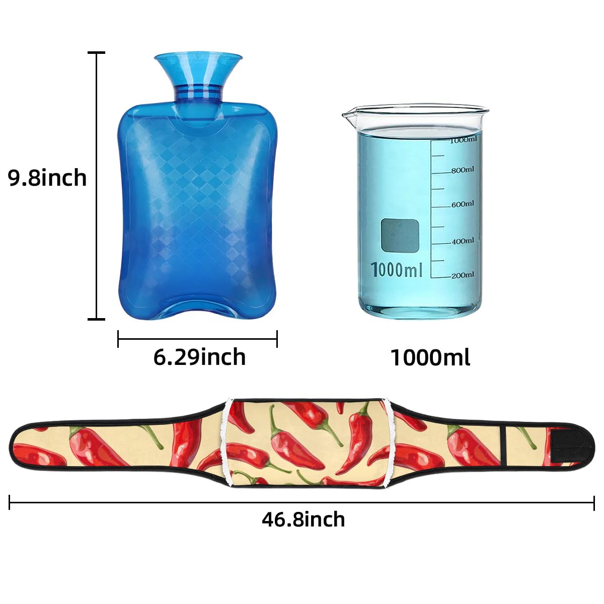 Hot Water Bag with Waist Cover Chili Pepper Red Warm Hot Water Bottle Belt Plush Double Hand Insert Wearable Water Bag Detachable Hot Bottle Pouch for Neck Shoulder Pain Relief