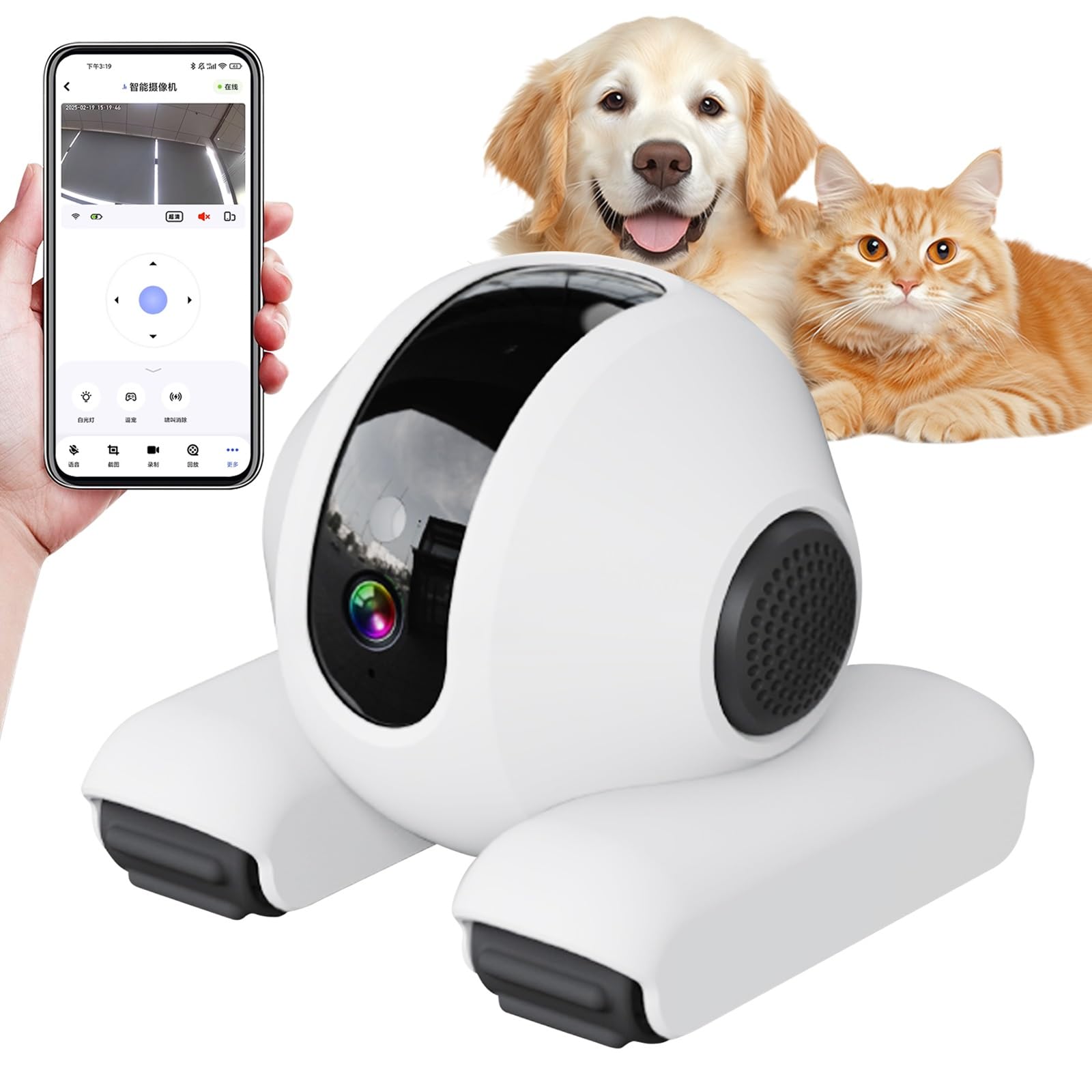 Telecamera Animali Domestici, Telecamera per Cani，Robot Mobile con Comunicazione Bidirezionale，Robot Interattivo per Animali Domestici