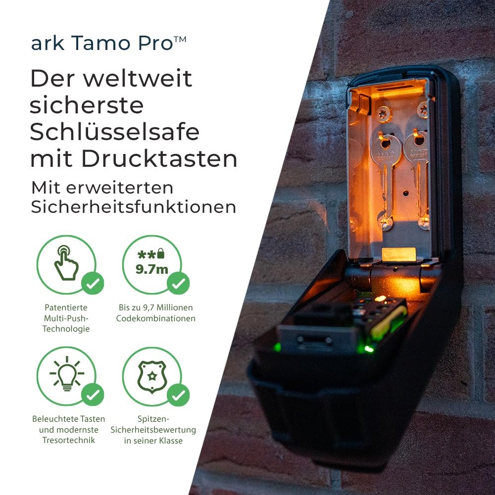 Ark Tamo Pro Schlüsseltresor mit Zahlencode - Schlüsselsafe Aussen - Police Preferred Schlüsseltresor Außen - Schlüsselbox 9,7 Mio. Code-Kombination - ideal für Home, Airbnb und Commercial