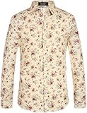 SSLR Men's Floral Cotton Button Down Long Sleeve Hawaiian Shirt (Medium, Yellow)