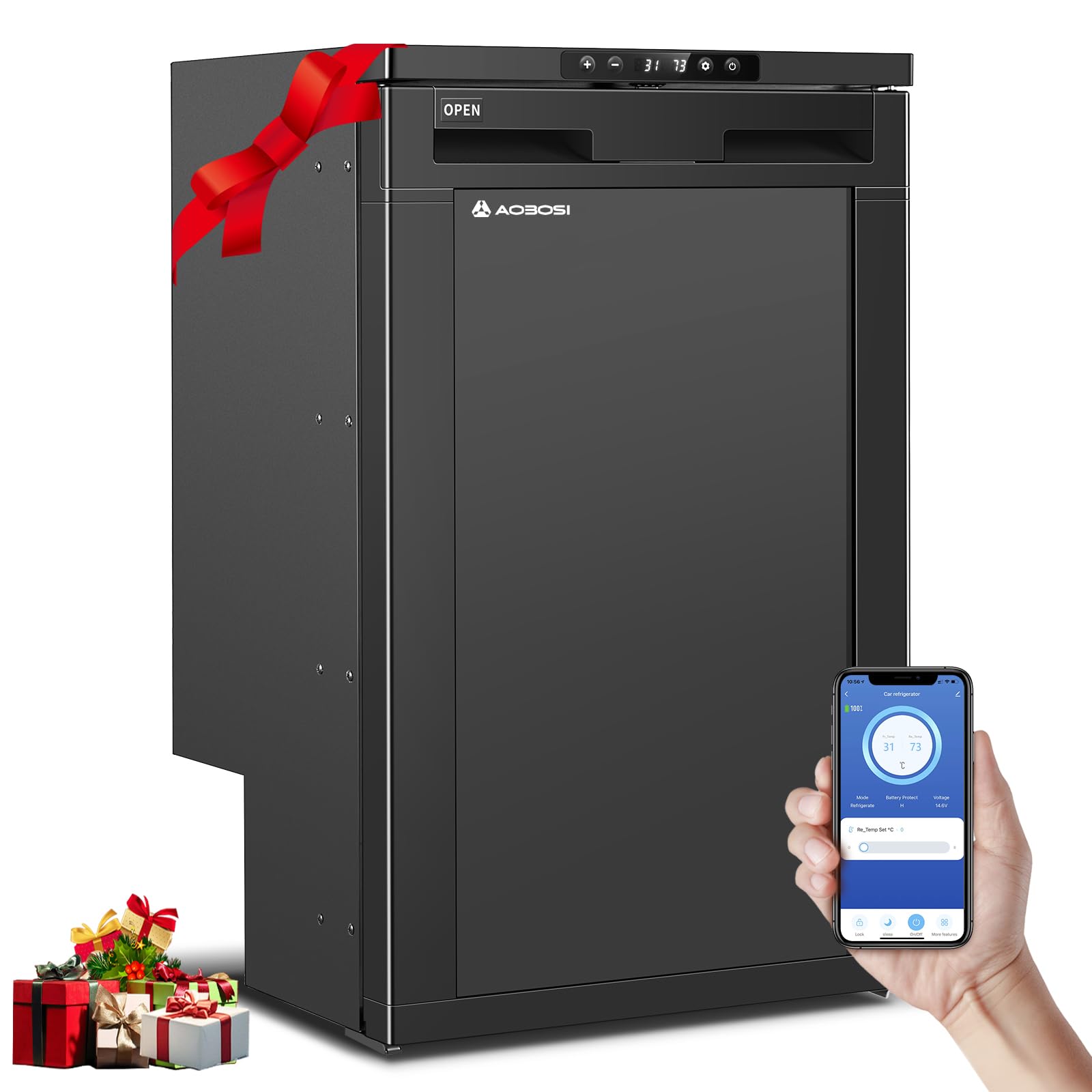 AAOBOSI Frigo Portatile 83L 12/24V DC -20°C a 20°C con APP e Luci LED per Campeggio Caravan Auto Camper