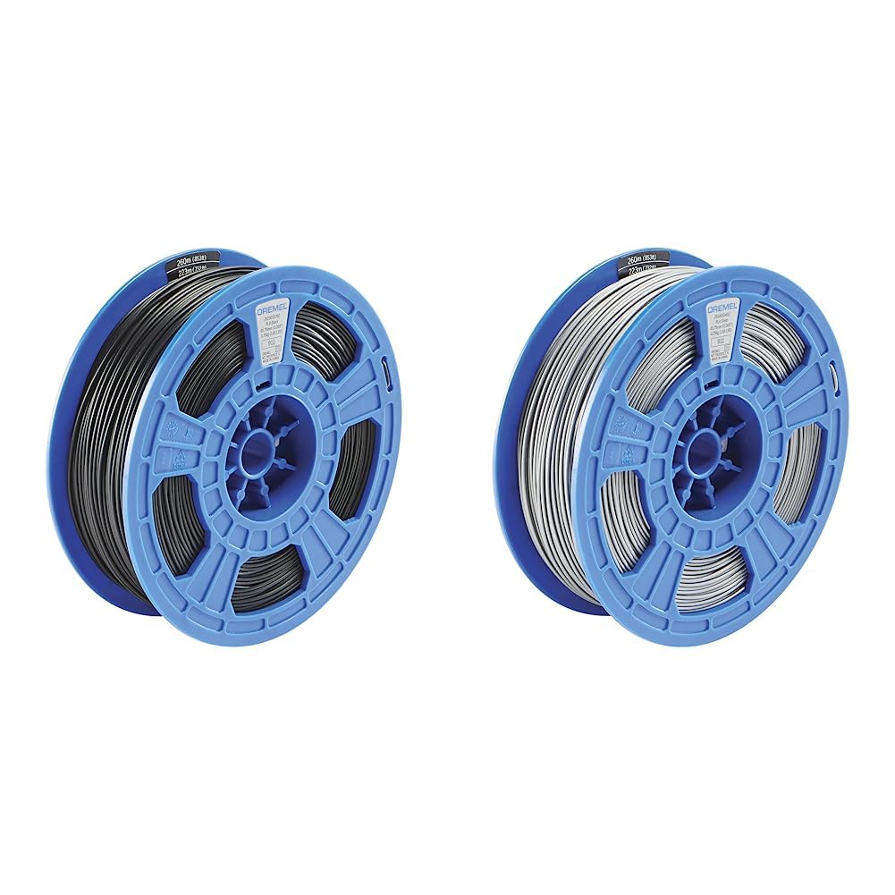 DremelDigiLab PLA 3D Printer Filament Bundle with Black and Silver Spools (1.75 mm)