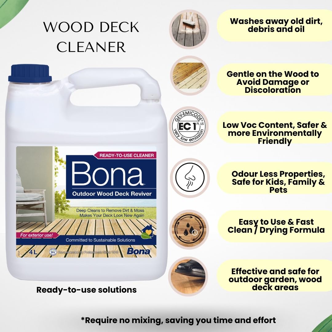Bona Líquido limpiador y reviver de madera para exteriores, botella de 4 litros