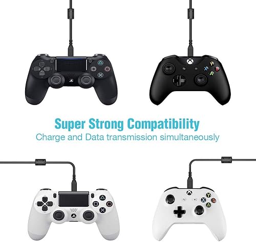 Miniatura 5 de 6amLifestyle Cable de carga para controlador PS4 de 10 pies carga y reproducción micro USB extra largo para Playstaion 4 Xbox One controladores