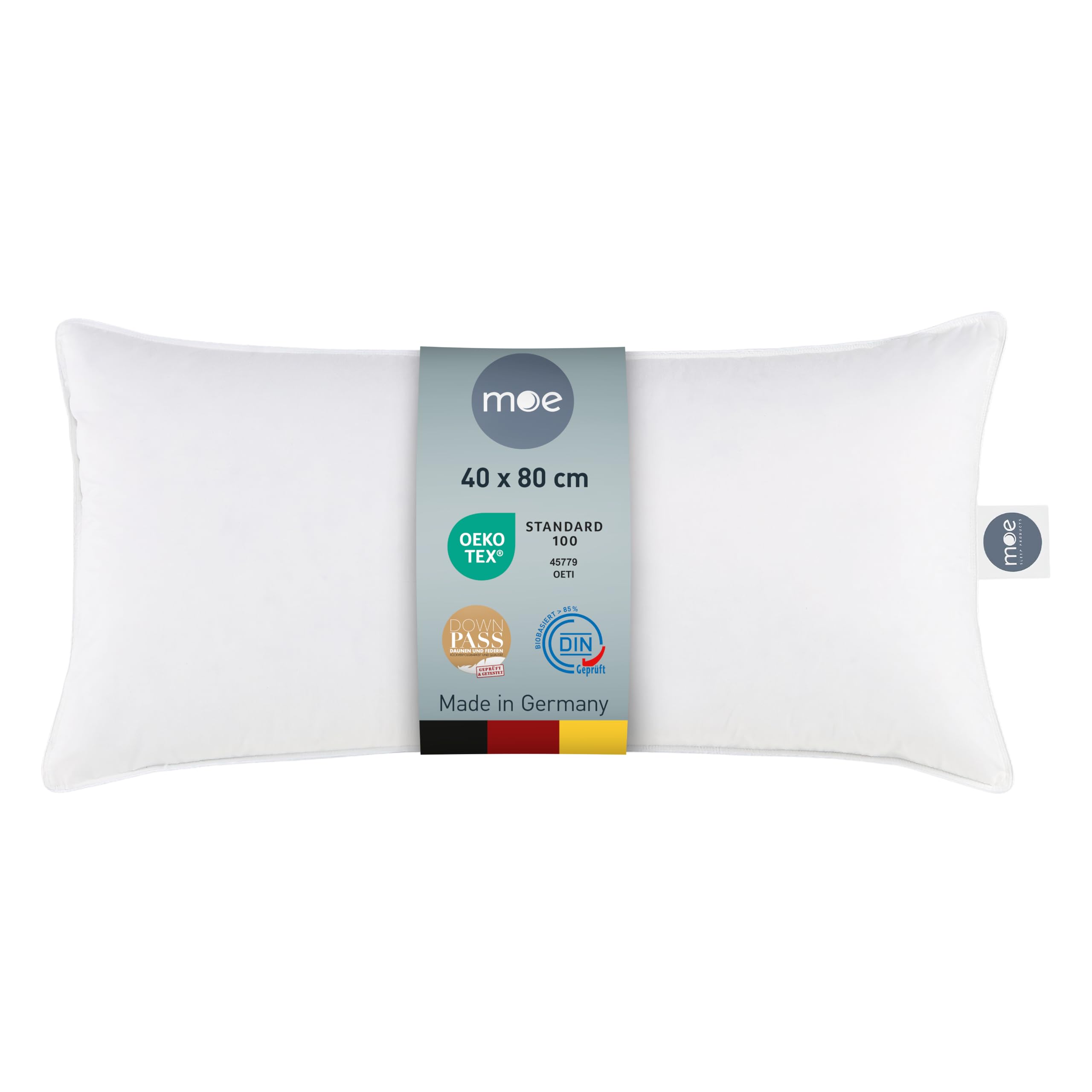 moe Natural Goose Dream Federn- und Daunenkissen 40x80 cm - Kopfkissen Gänse, Kissen, Made in Germany, 90% Gänsedaunen, auch für Allergiker geeignet, 100% Baumwolle, 550 g Füllmenge