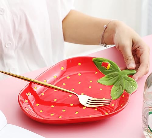 Miniatura 4 de Platos de ensalada de cerámica de 8 a 9 pulgadas, platos llanos, platos de postre de pasta, bandejas para servir aperitivos, sushi, frutas (fresa)