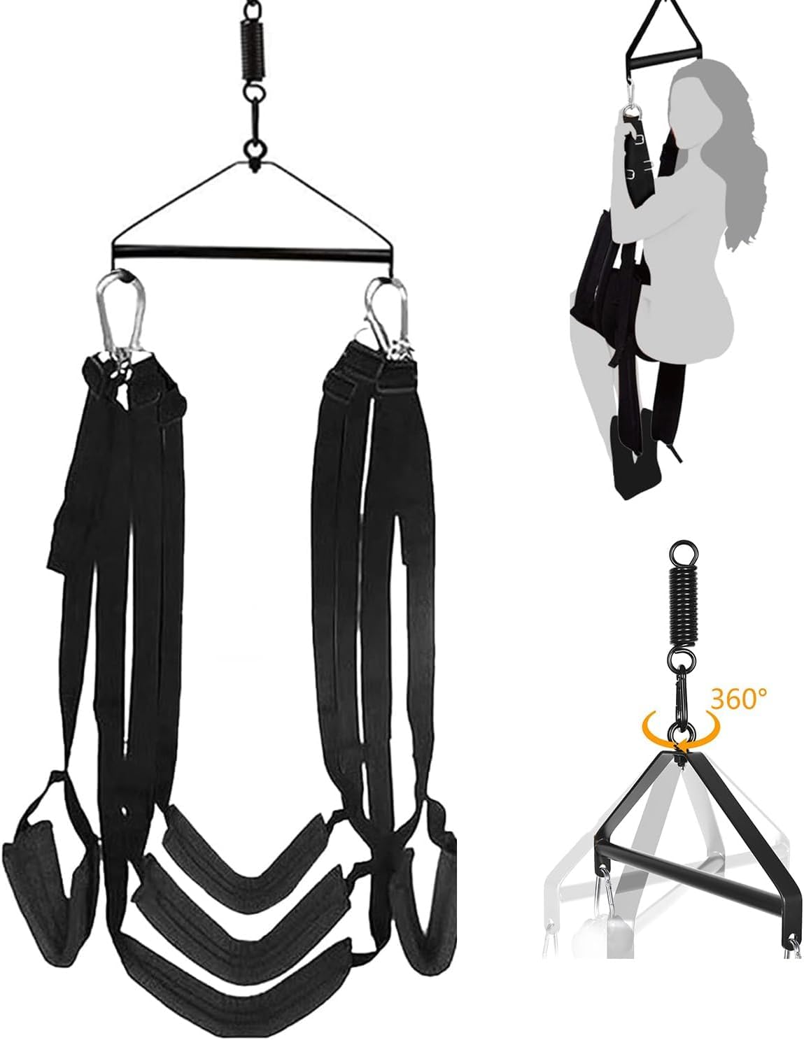 Balançoire Érotique pour Adultes, Rotation à 360°, Balançoire de Porte et de Plafond 2 en 1, Ensemble de Jouets BDSM (Balançoire Carmen au Plafond Noir)