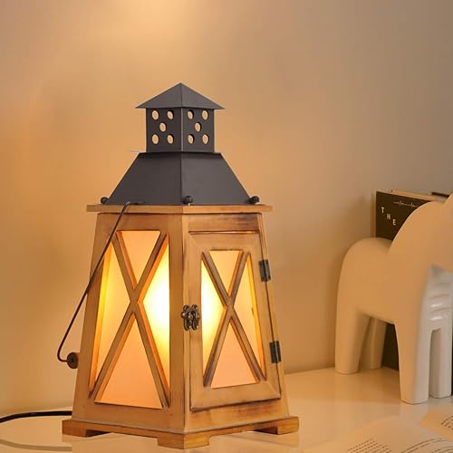 Lámpara de mesa con luces eléctricas de madera antigua, decoración náutica vintage de granja, luces de noche de noche, lámpara de escritorio para