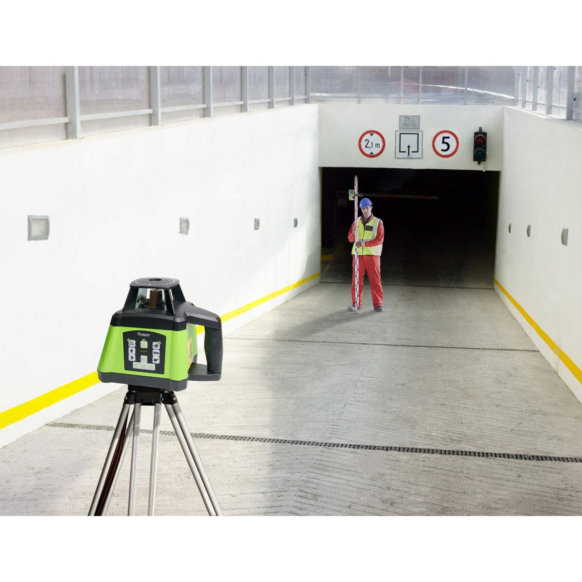 Huepar Livello Laser Verde Autolivellante 360 Rotante, Telecomando Regolabile per Interno/Esterno, Diametro di lavoro di 500m con Ricevitore, con Batteria Ricaricabile & Caricabatterie, RL200HVG