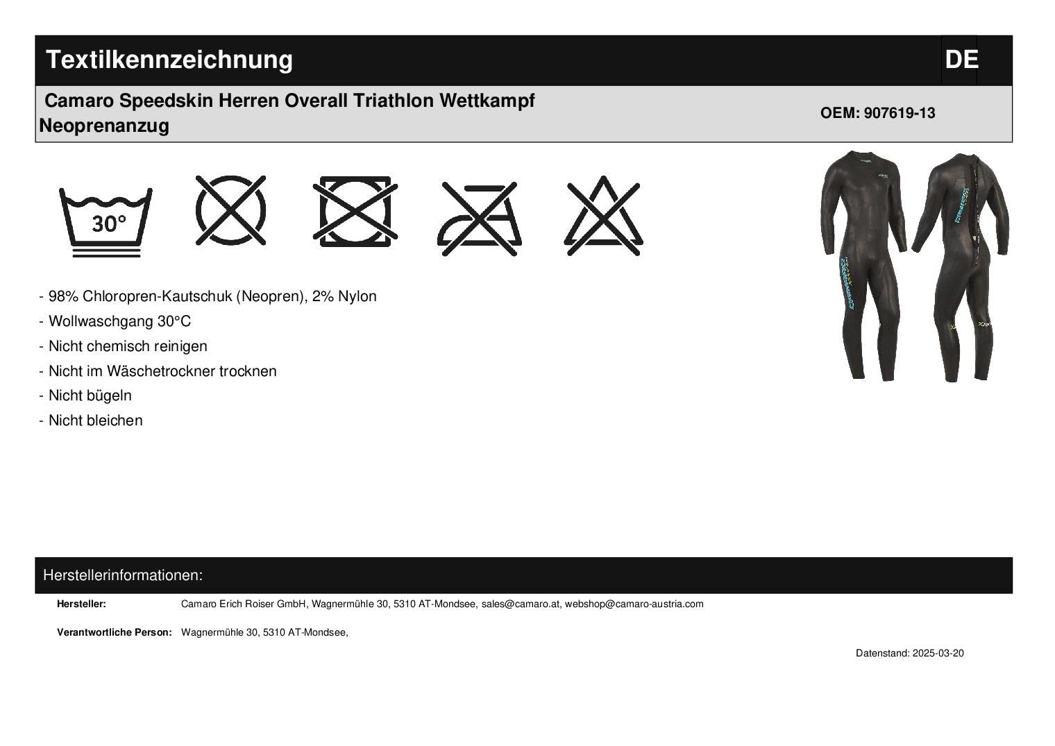 Camaro Speedskin Combinaison de plongée Triathlon Homme