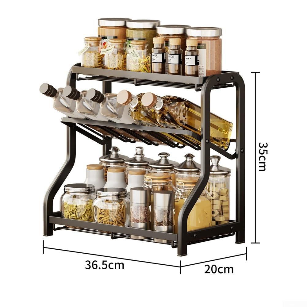 Organizador de cocina de 3 niveles, estante inclinado para condimentos, solución de almacenamiento que ahorra espacio, construcción de acero, soporte de encimera para una organización eficiente
