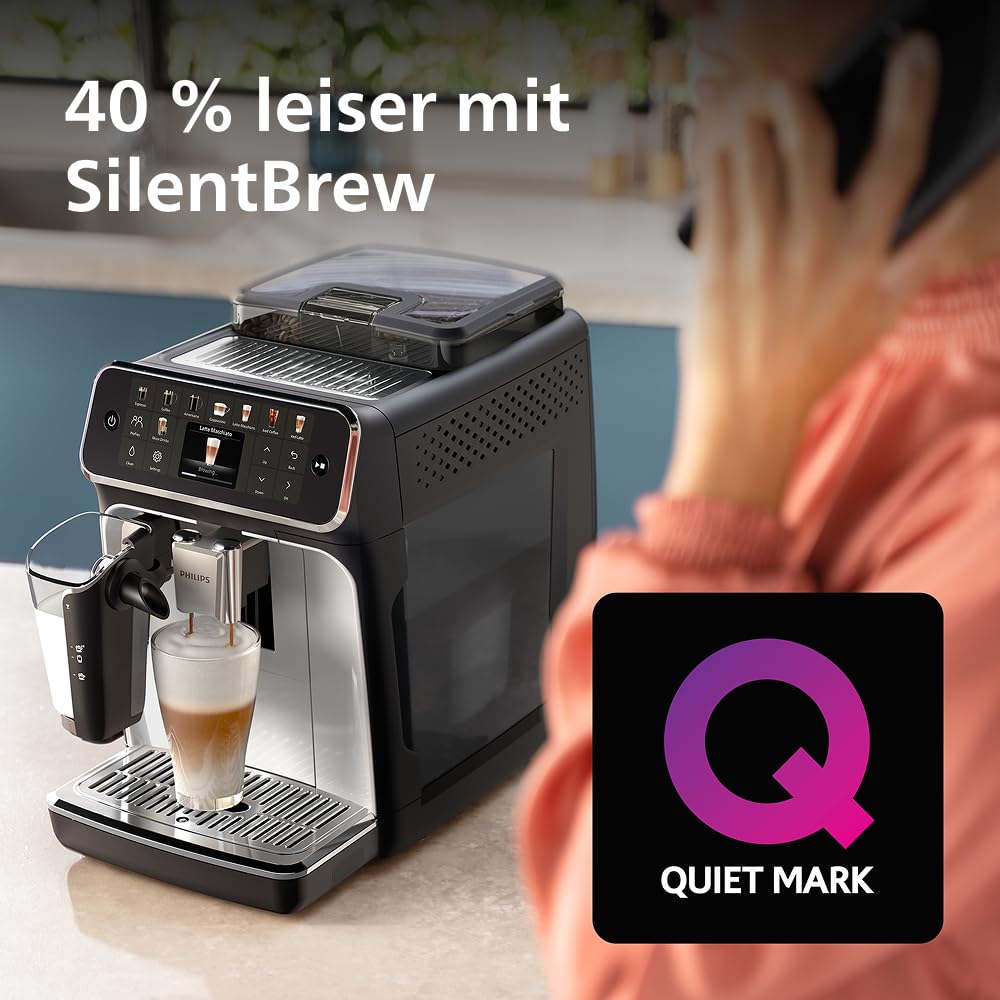 PHILIPS Serie 5500 Kaffeevollautomat LatteGo Milchsystem SilentBrew QuickStart Schwarz Silber EP5546/70