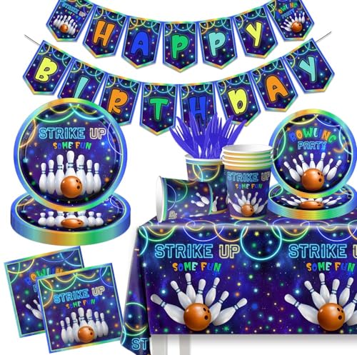 Bowling Birthday Party Supplies,142Pcs Strike Up Some Fun Bowling Theme Tableware Paper...
