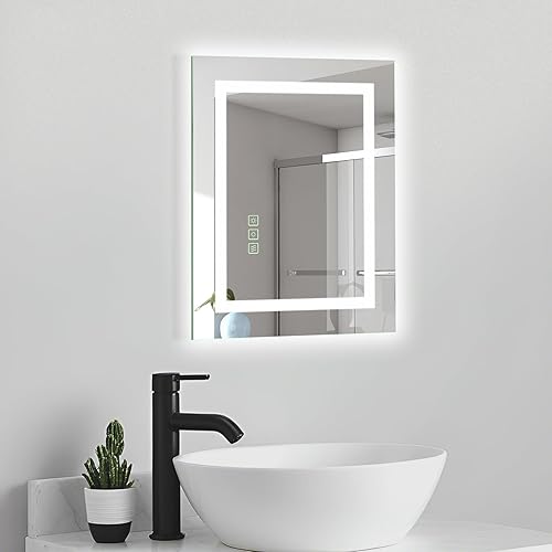 Miniatura 2 de Espejo LED de tocador de baño de 20 x 28 pulgadas con marco blanco, retroiluminado y frontal, tricolores, regulable, antivaho (apagado automático)