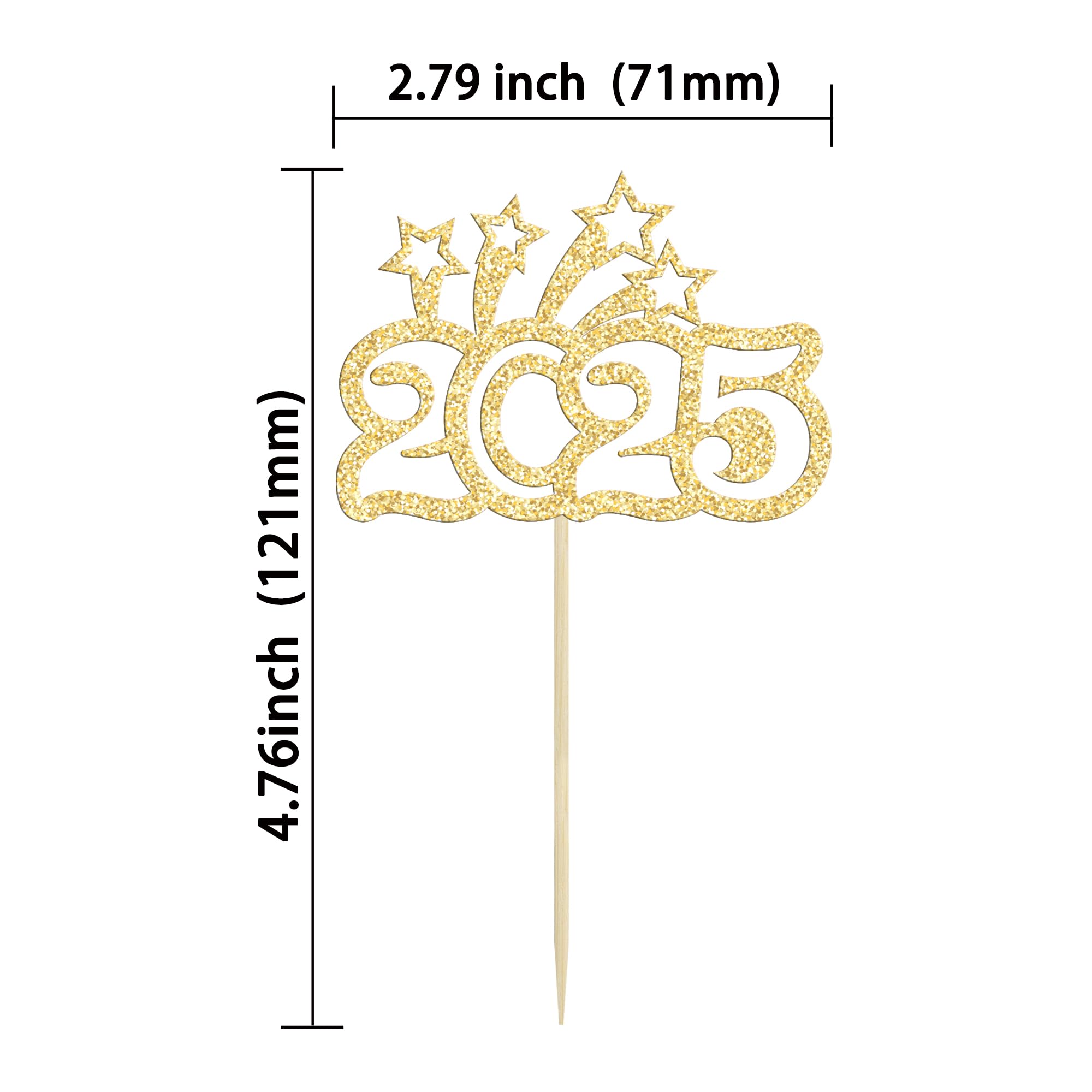 Cupcake-Aufsätze „Happy New Year 2025“ – 30 Stück, Gold, Mit Glitzer, Für Silvester-Party
