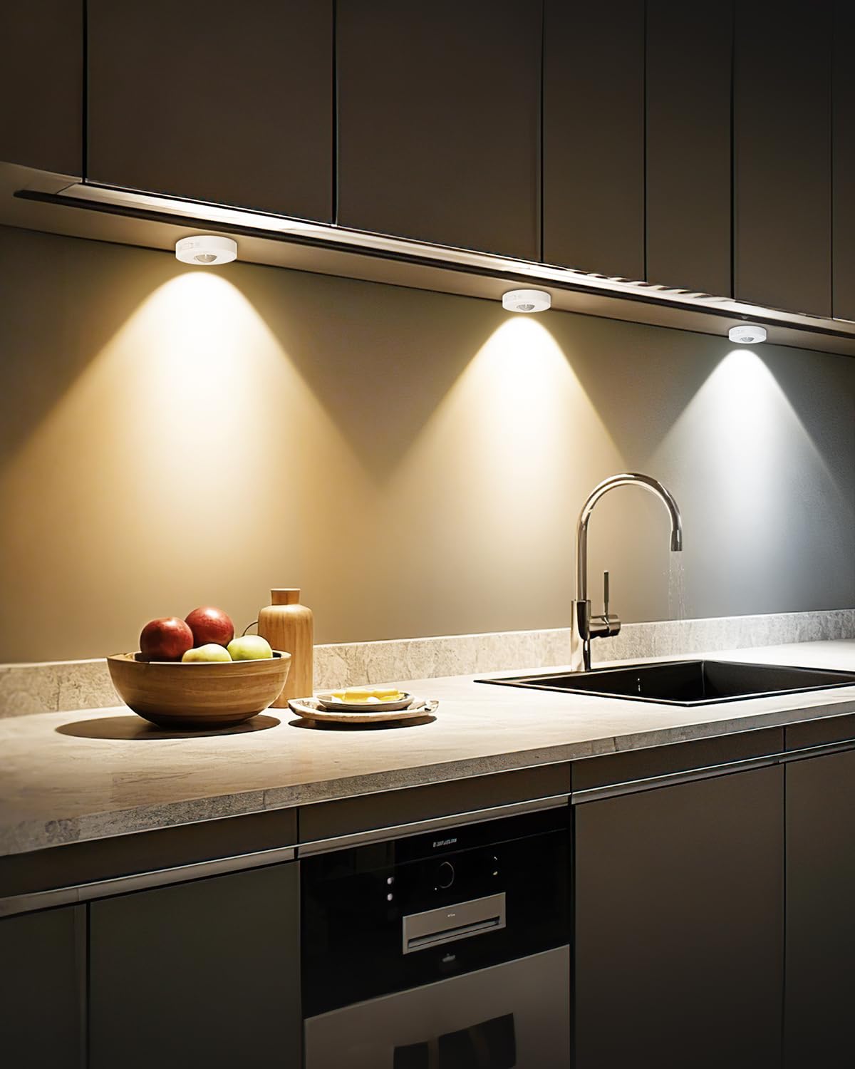 AMIR Puck Lights with Remote Control, Rechargeable Under Cabinet Lights, 13 Color RGB, LED Closet Light with Dimmer & Timer for Kitchen, Counter, Closet, Stairs, 3 Pack