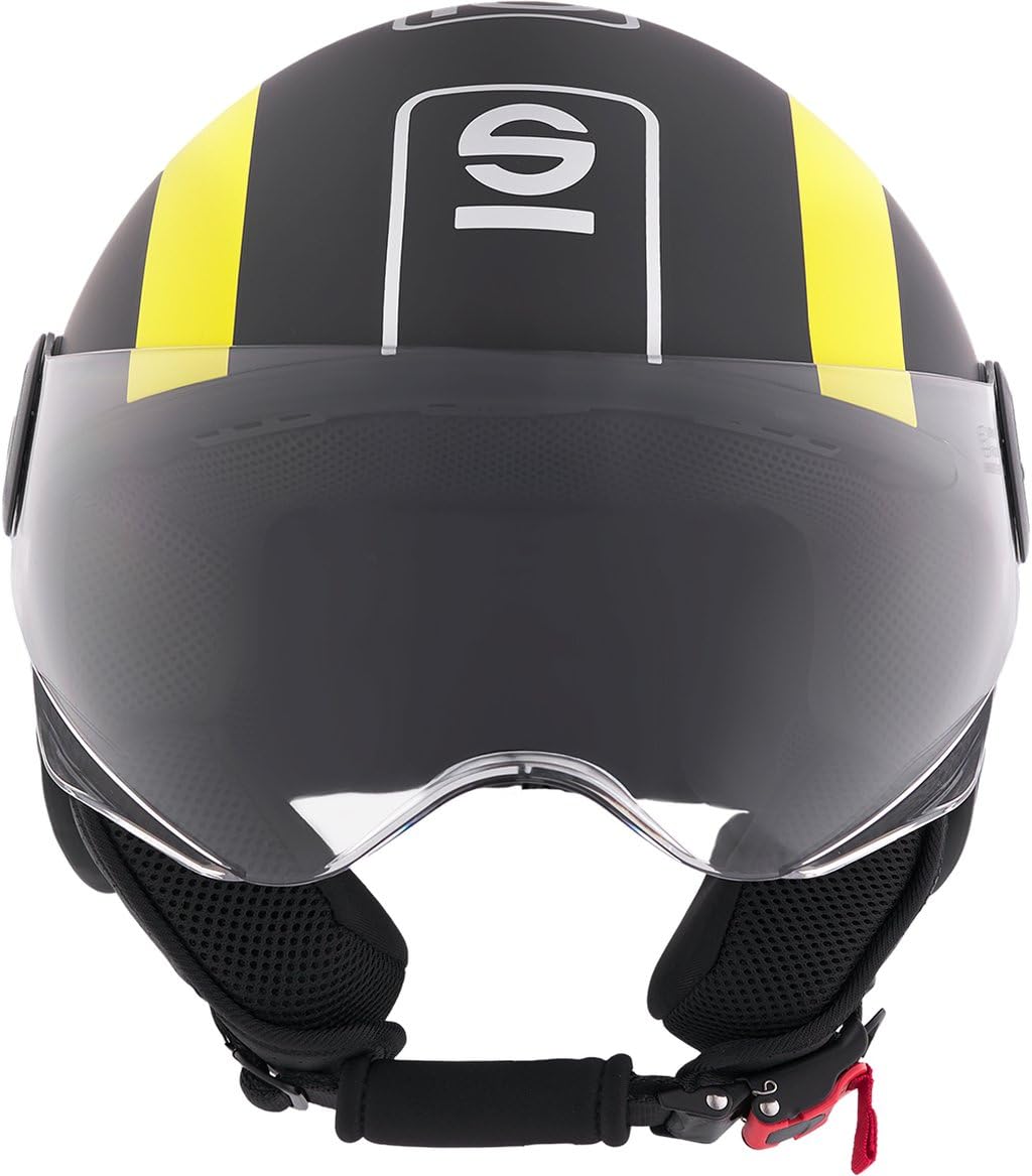 Sparco Riders Casque Demi-Jet SP601 Homologué ECE 22.06 avec Visière Anti-Rayures et Déclenchement Micrométrique, Noir, Large, Adulte, Mixte | Homologué ECE 22.06, Adulte, Idéal pour la Ville, Homme et Femme, Casque Moto et Cyclomoteur