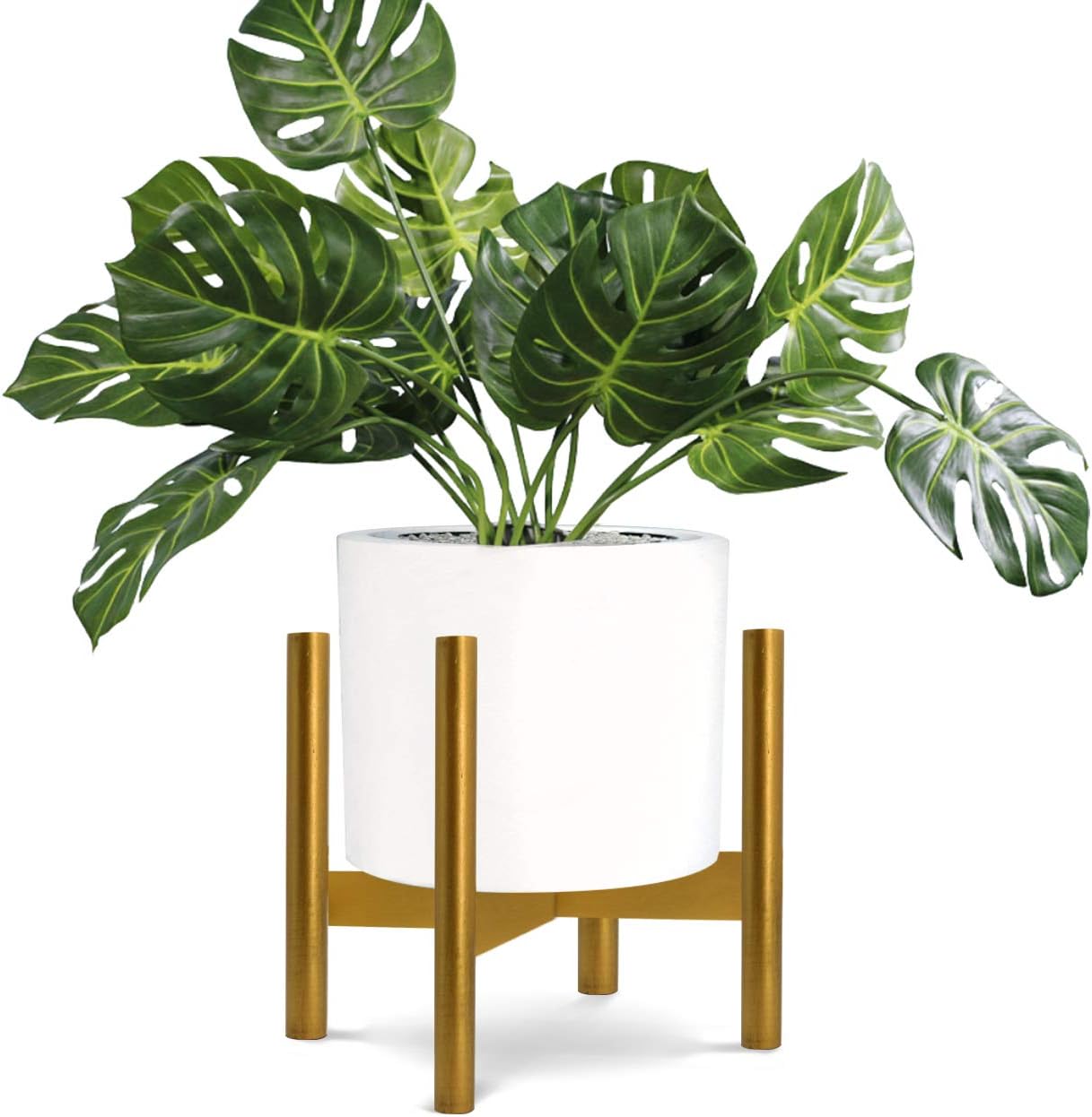Honest Mid Century Modern Wood Indoor Plant Stand,(Plant and Pot NOT Included) Rustic Wood Flower Pot Holder,(Fits Pots:12"-14",Gold)