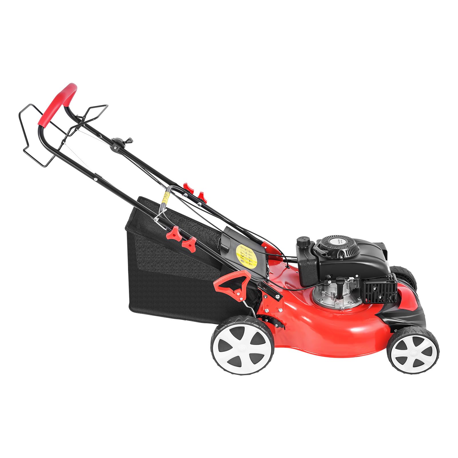 Cortacésped de gasolina de 140 cc, 2800 rpm, 4000 W, 4 tiempos, acero de un solo cilindro, cortacésped de gasolina, altura regulable, con tracción en las ruedas, con bolsa de 60 L y