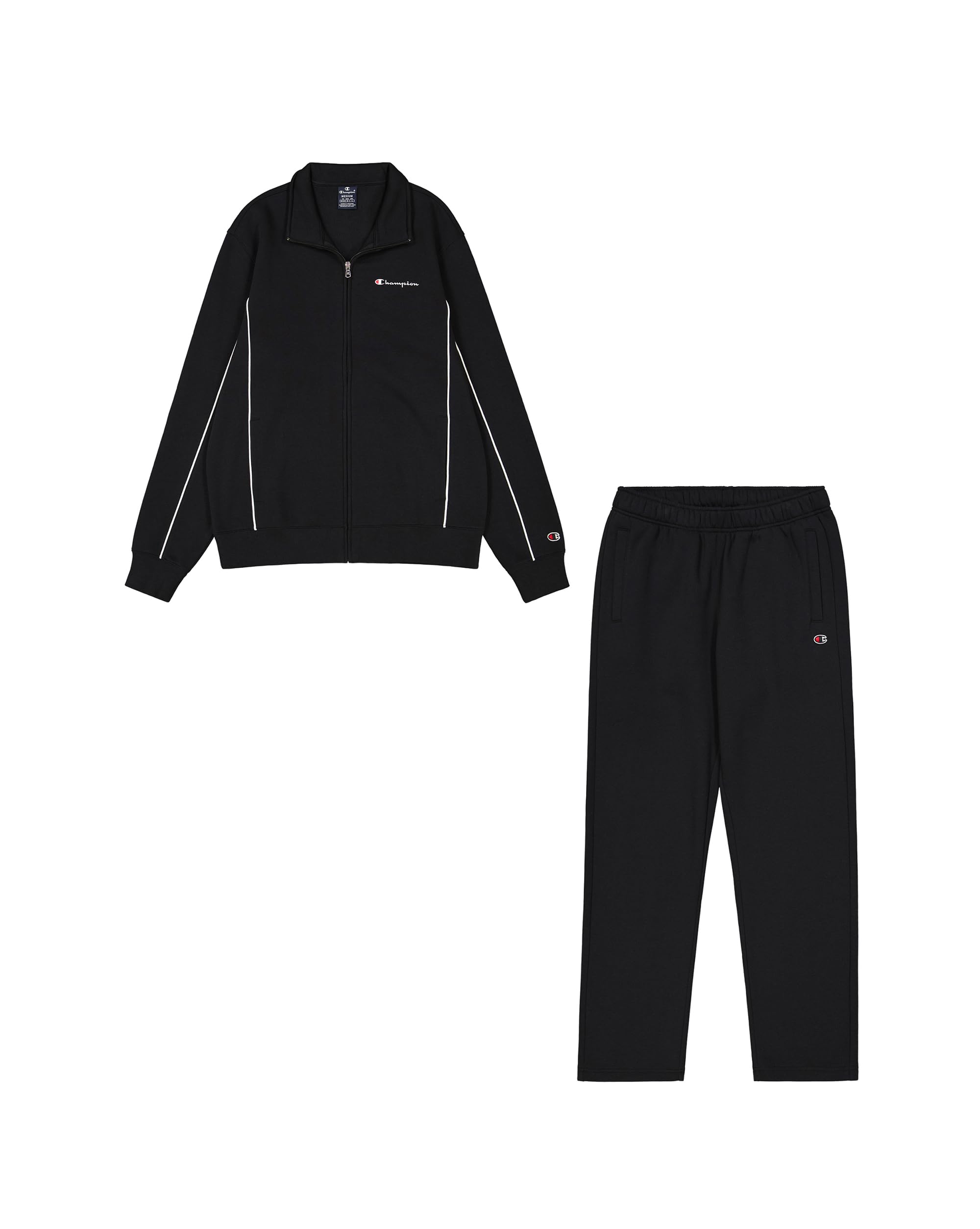 Champion Men's Black (Kk001) Legacy Script Shop Piping (220289) - Soft Compact Powerblend Fleece High-Neck Tracksuit, Black, Xxl Fw24, Black, Xxl