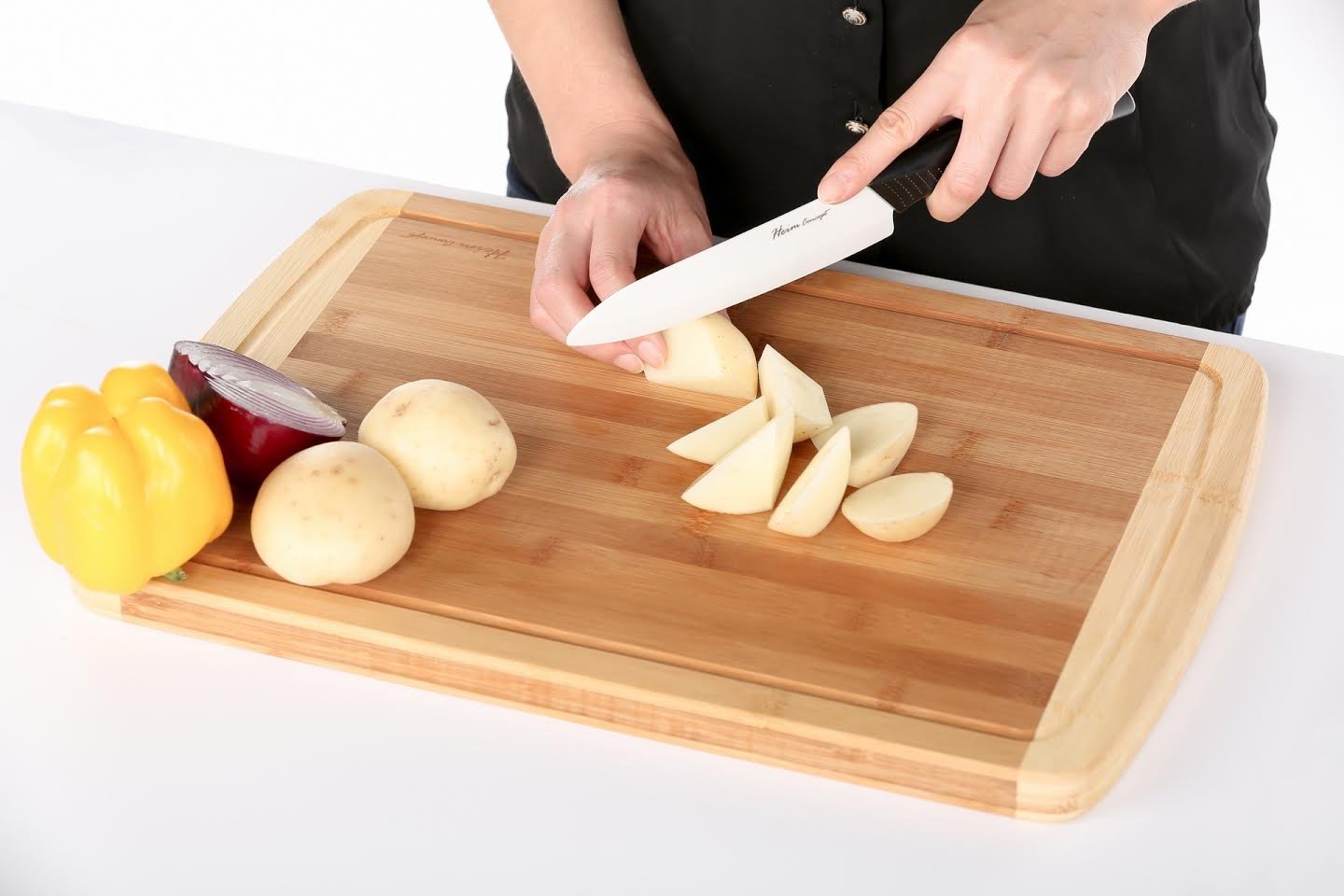 Heim Concept Tabla de cortar de bambú orgánico para cocina, tabla de cortar extragrande con ranura jugosa, perfecta para carne, verduras, frutas, queso.