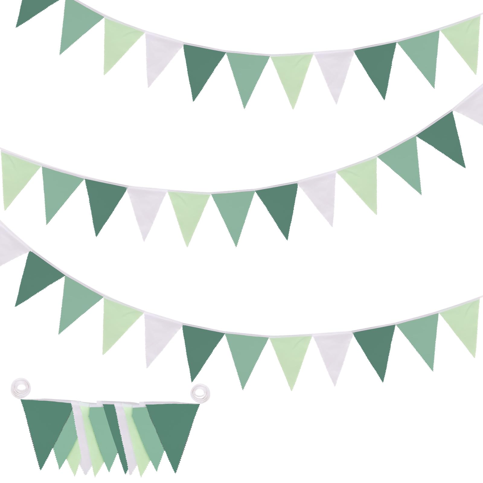 32Ft Sage Green Bunting Banner Party Decorations, Fabric Triangle Flag Pennant Garland Streamer for Spring Summer Golf Jungle Baby Shower Birthday Wedding Outdoor Hanging Bunting Decor