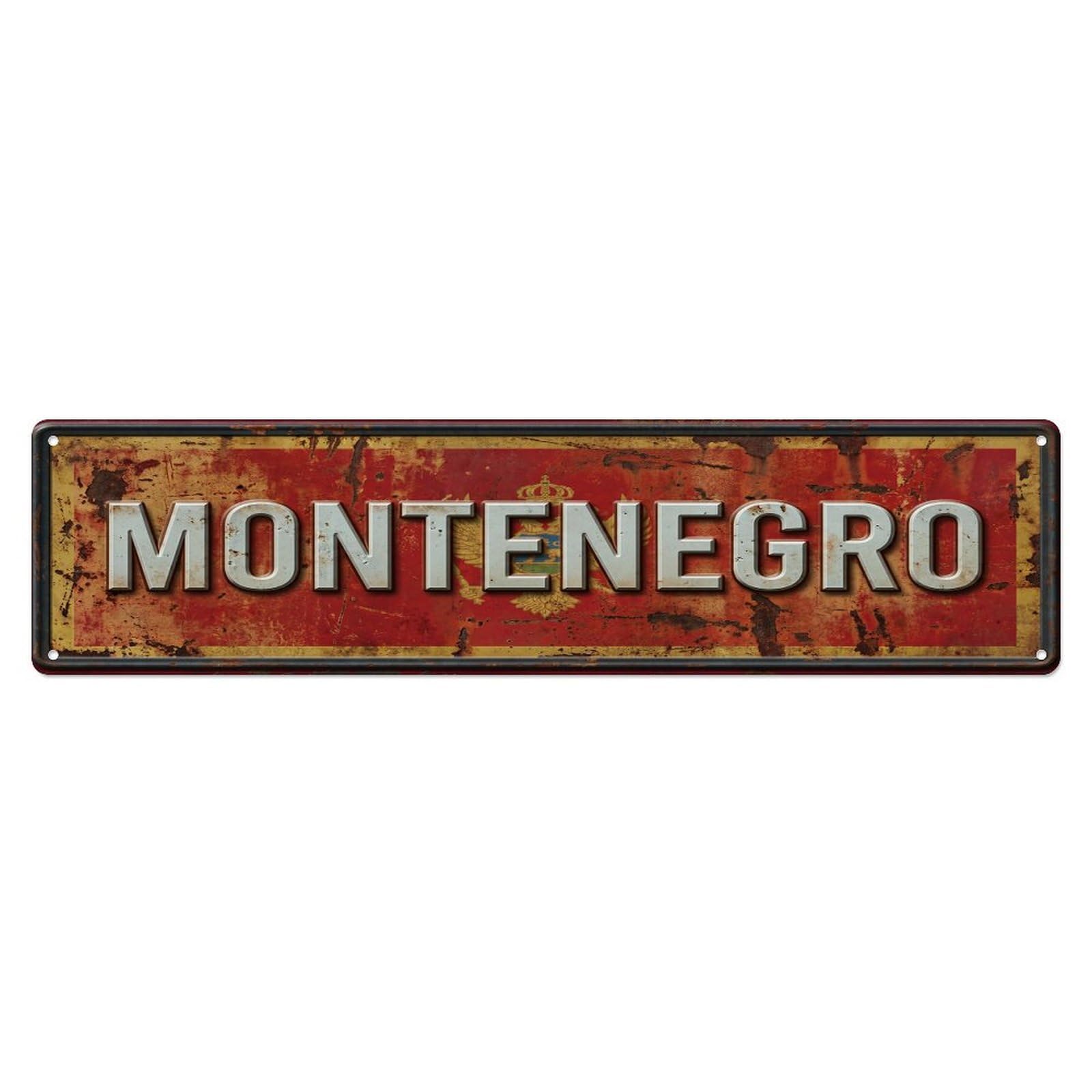 Olhnbad 4X16inch(10X40cm) Vintage Montenegro Flag Pattern Metal Tin Sign