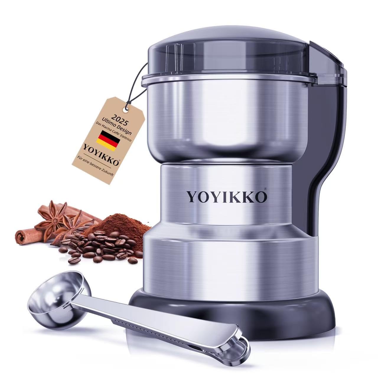 Kaffeemühlen Elektrisch 300W, Macinacaffè, Kaffeemühlen für Espresso/Gocciolamento/Versand. Macinacaffè Für Kaffee, Gewürze und andere Lebensmittel (Silber-178)