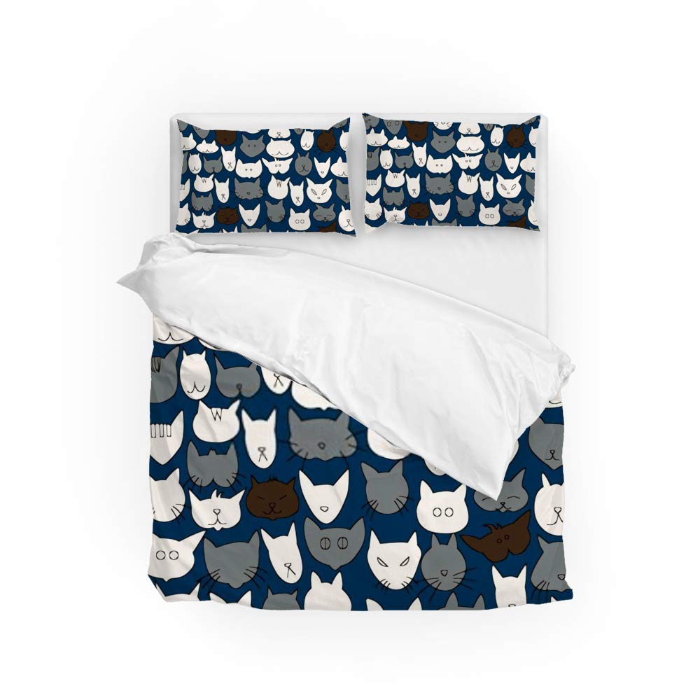 Housse de couette chat blanc et marron Queen Size avec ses 2 taies d'oreiller