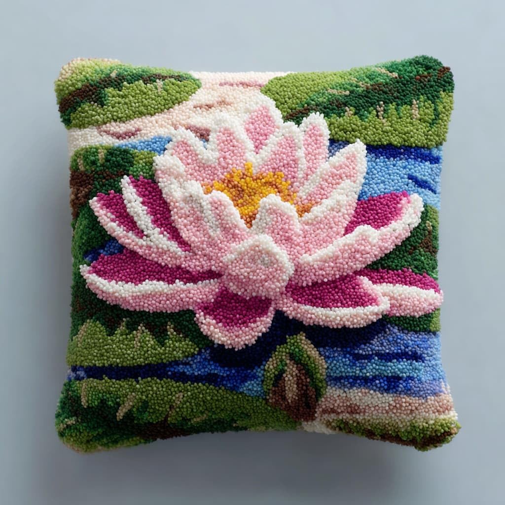 WallustrioaW Latch Hook Kits Pillow,Lotus Flowers