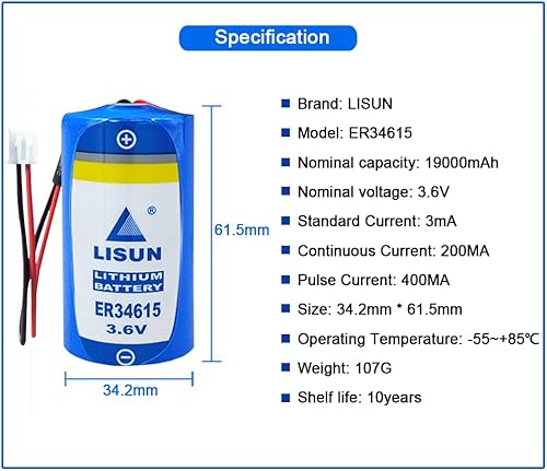 Miniatura 2 de STEPMAX Batería de litio de tamaño D 3.6V ER34615 con alta capacidad 19000mAh con enchufe (2 unidades)