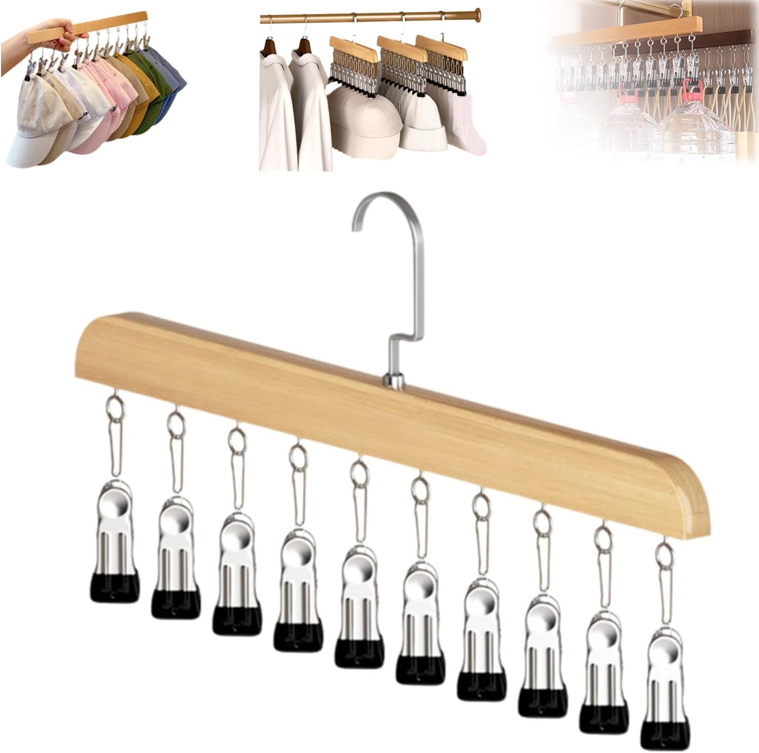 Hosenbügel aus Holz mit Clips – platzsparender Schrank-Organizer, rutschfeste stabile Clips für Socken, Hüte, Schals, Leggings, Jeans und Handtücher – vielseitige Aufbewahrungslösung