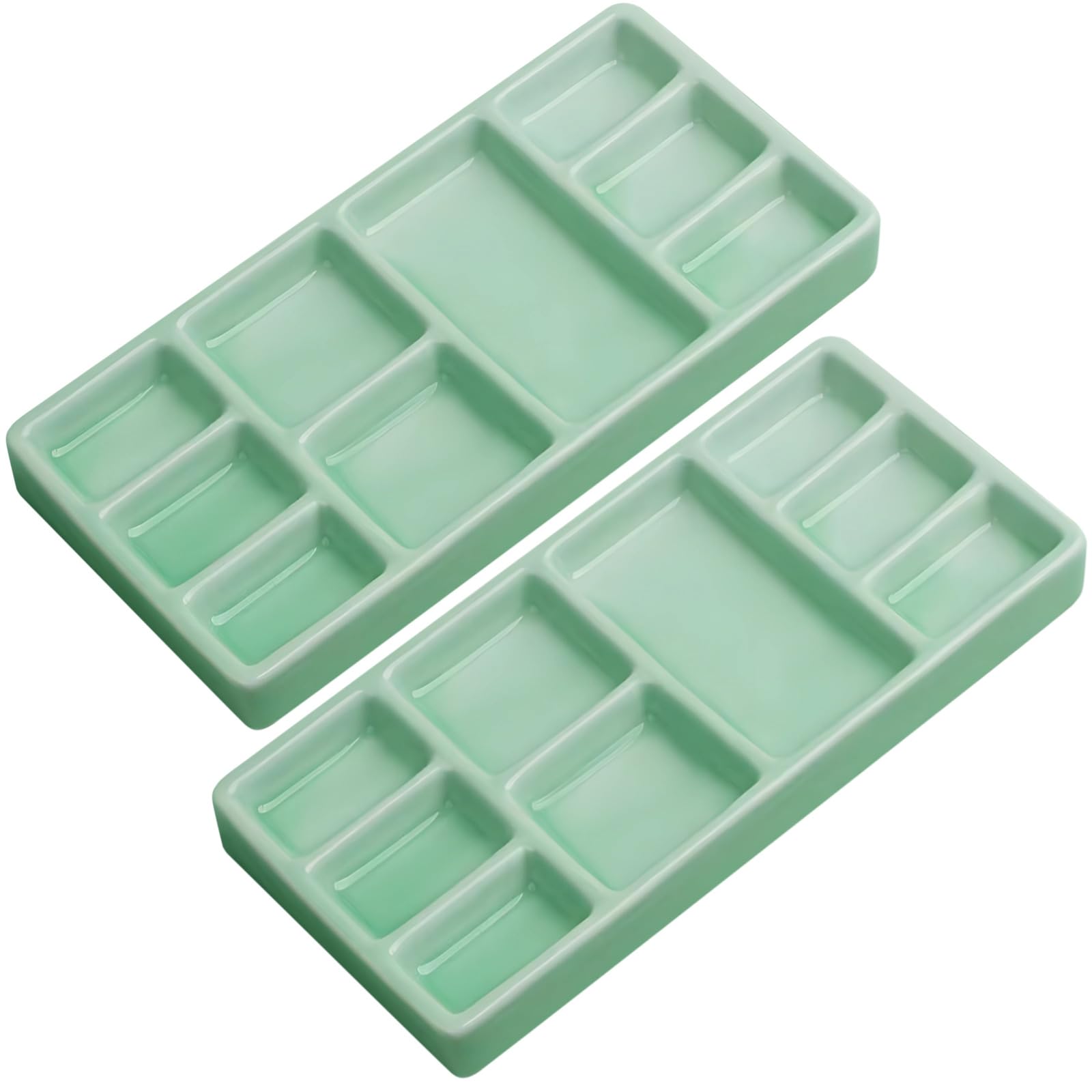 Zestaw 2 ceramicznych tac do mieszania akwareli, 18 cm zielona porcelanowa paleta do malowania akwarelowego, konstrukcja przegródek siatkowych