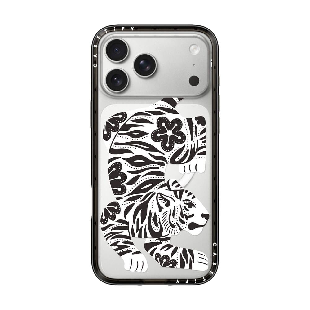 CASETiFY コンパクト iPhone 17 Pro Max ケース [MagSafe対応/薄型 軽量/耐衝撃] - Silver Tiger - クリア ブラック