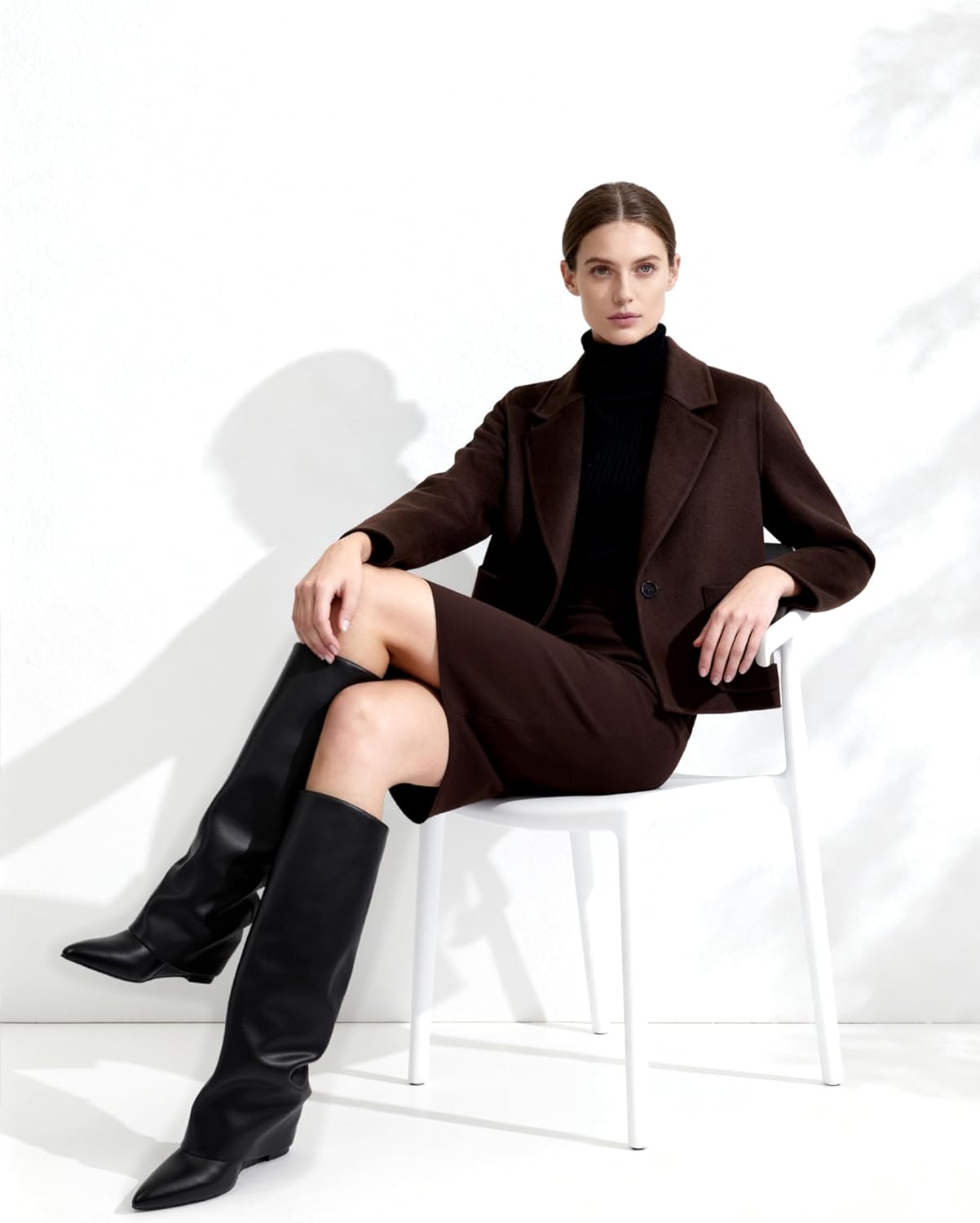 Modatope Knee High Boots Women Fold Over Boots Wedge Heel Slouchy Tall Boots Zipper Pointed Toe Dress Fall Long Boot for Women